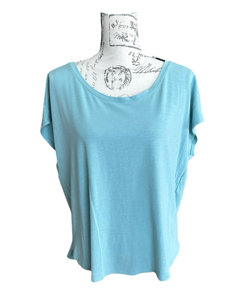 Rachel Zoe Pullover Top Dolman Cap Sleeve Light Blue Modal Cotton Spandex XL